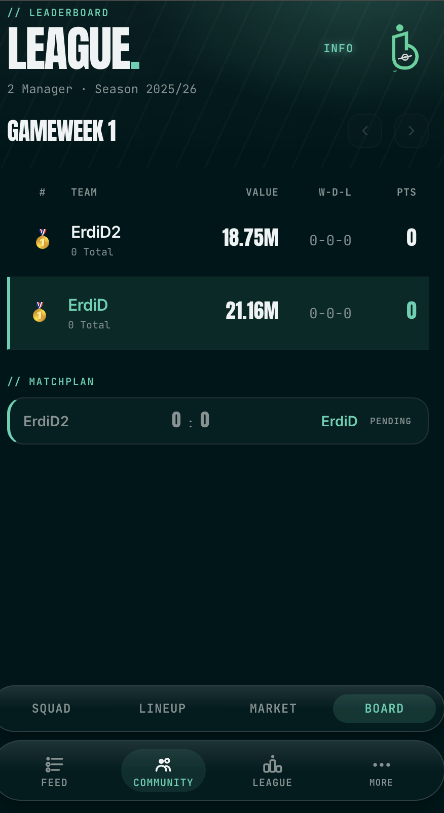 Entrenaro league screen
